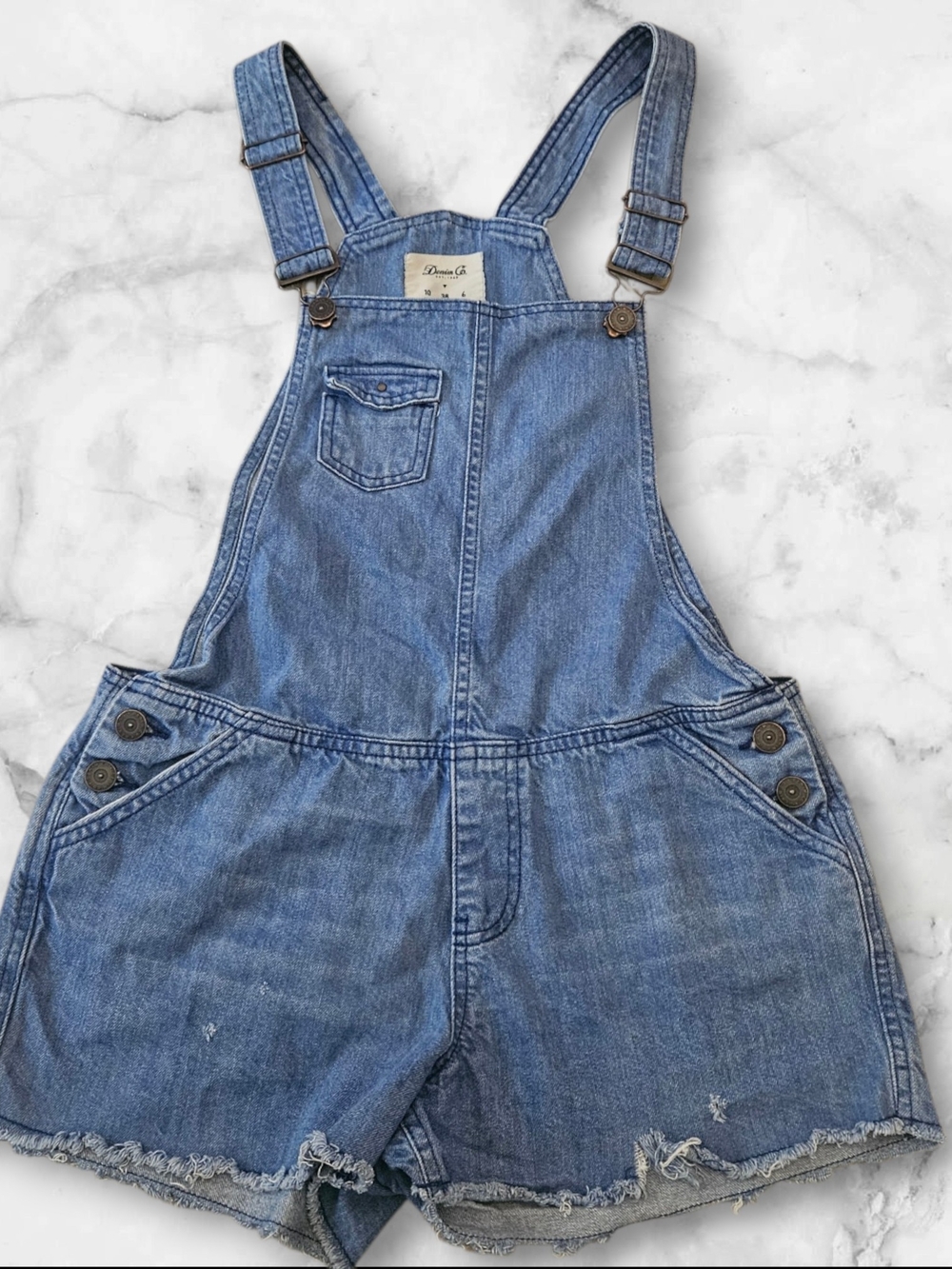 Denim Co Size 6 Distressed Denim Shortalls